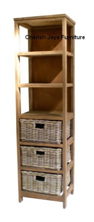 Code: SJOC 004 Name: Rack Kubu Rattan-High Size: W=45 x D=35 x H=160 cm Wood: Solid Teakwood